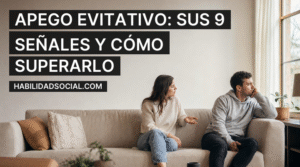 Apego evitativo: pareja sentada en un sofá con distancia entre los dos